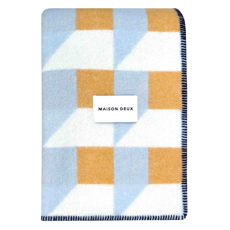 Wolldecke CUBICS, blau-honig