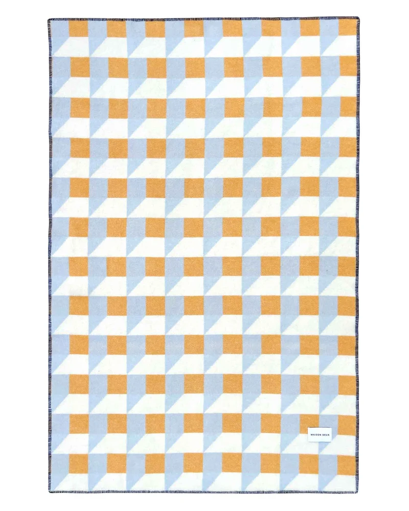Wolldecke CUBICS, blau-honig