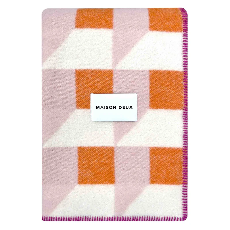 Wolldecke CUBICS, pink-karotte