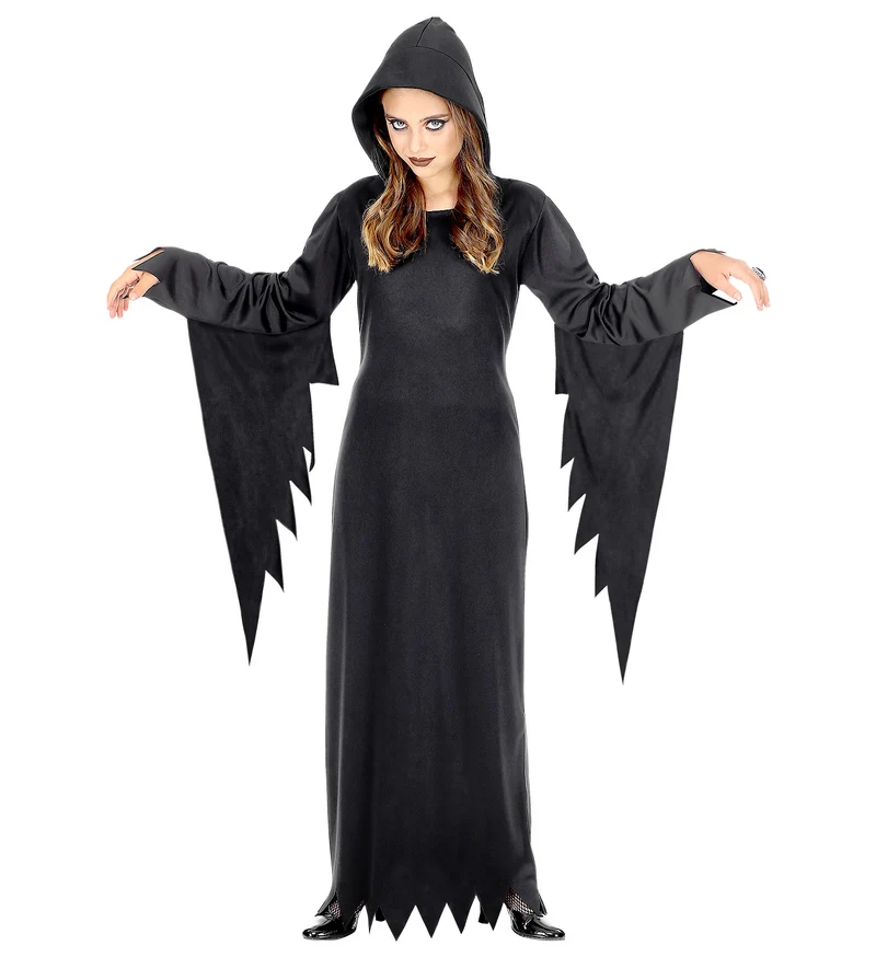 Dunkle Königin Kinderkostüm | Schwarz - Halloween Kleid mit Kapuze