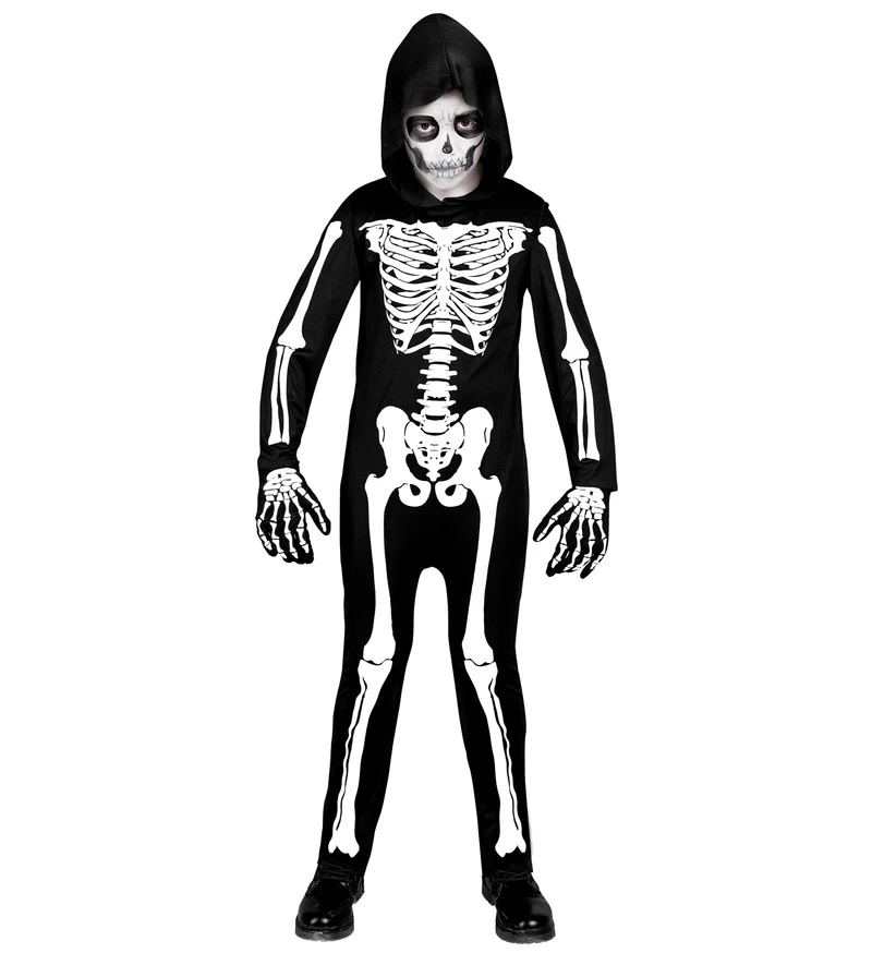 Halloween UV Skelett Kinderkostüm | Schwarz Weiß
