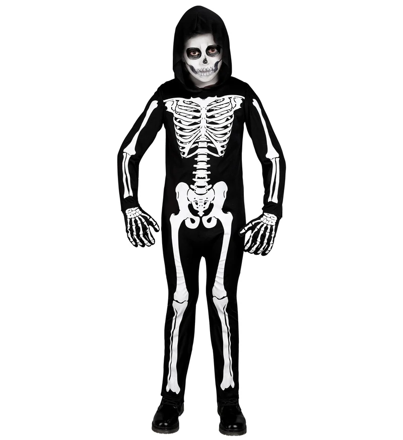 Halloween UV Skelett Kinderkostüm | Schwarz Weiß