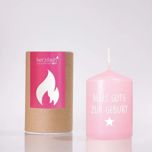 Kerze klein Alles Gute zur Geburt rosa