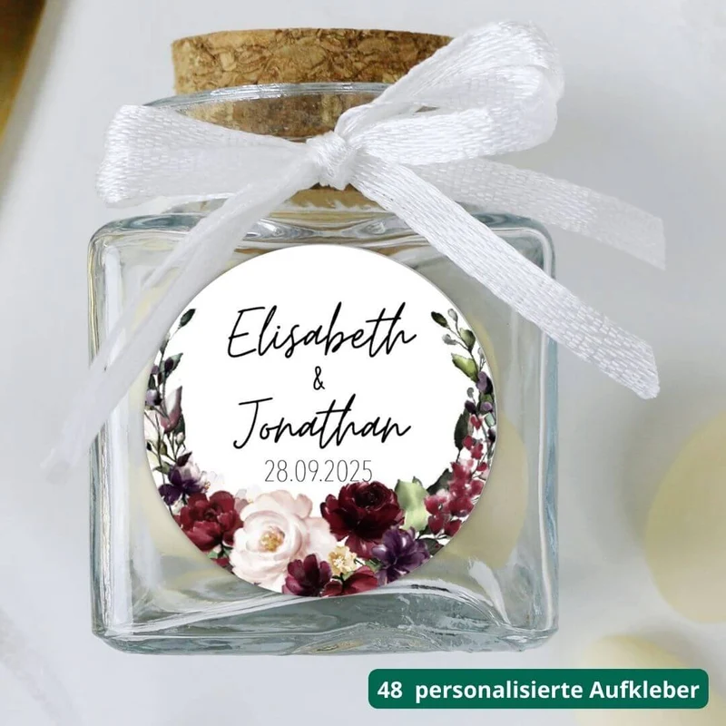 Personalisierte Aufkleber Burgundy (48 Stück)