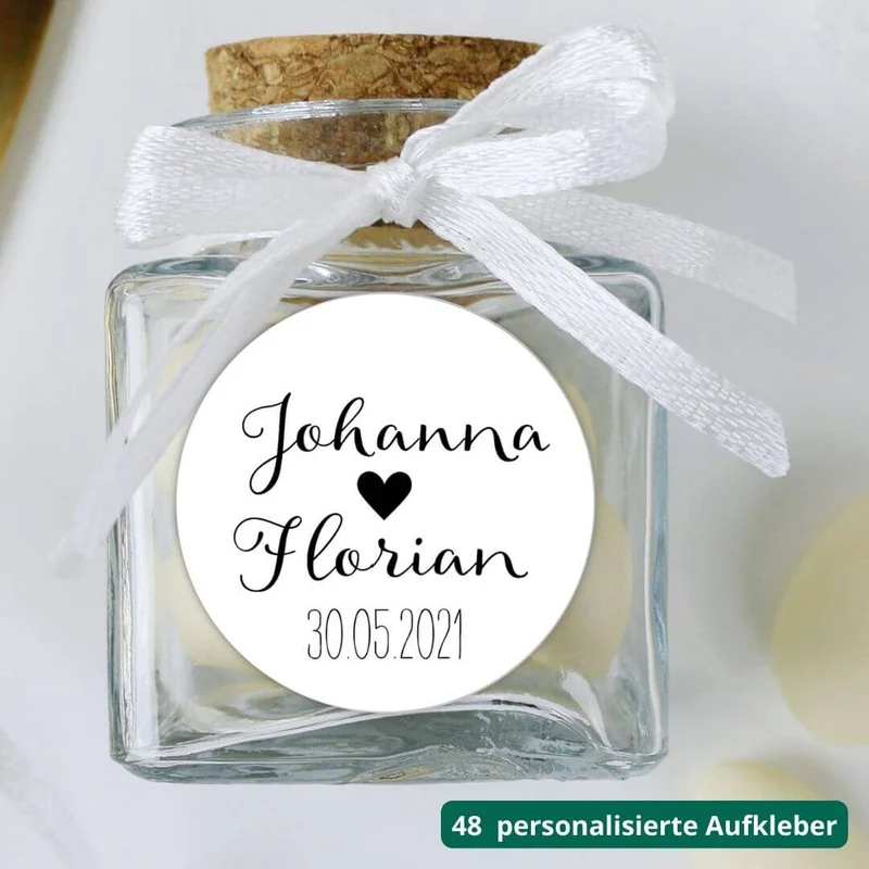 Personalisierte Aufkleber Herzchen (48 Stück)