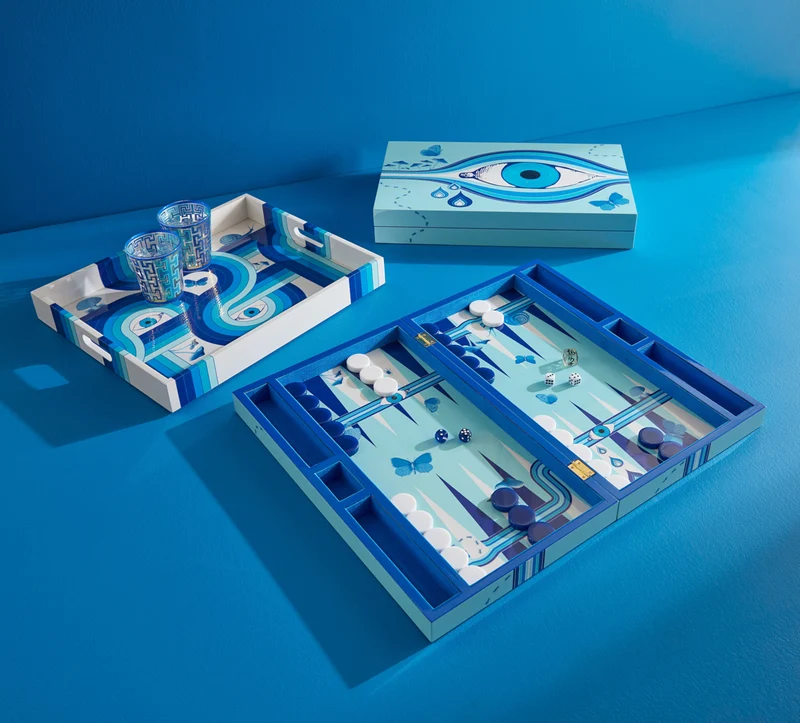 Backgammon Set DRUGGIST blau/weiß/türkis