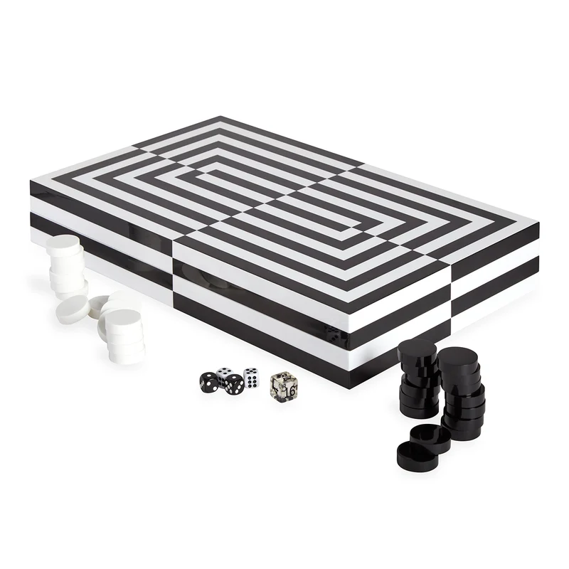 Backgammon Set OP ART schwarz/weiß