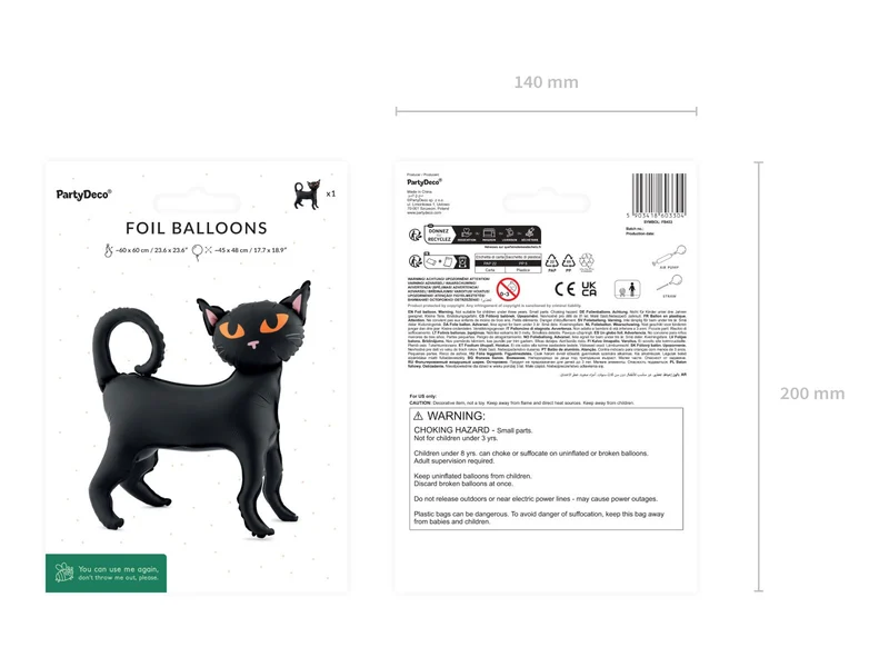 Shape Folienballon STEHEND "Schwarze Katze" (LUFT) | 45 x 48 cm