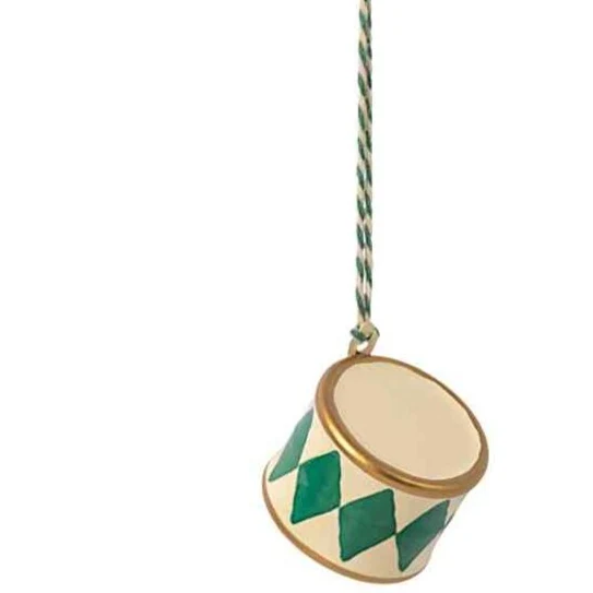 Maileg TROMMEL weiß mit grün und gold 3 cm ☆ Baumschmuck Ornament Adventsdekoration