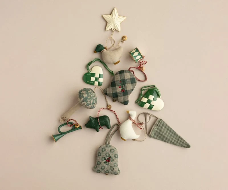 Maileg TROMMEL weiß mit grün und gold 3 cm ☆ Baumschmuck Ornament Adventsdekoration