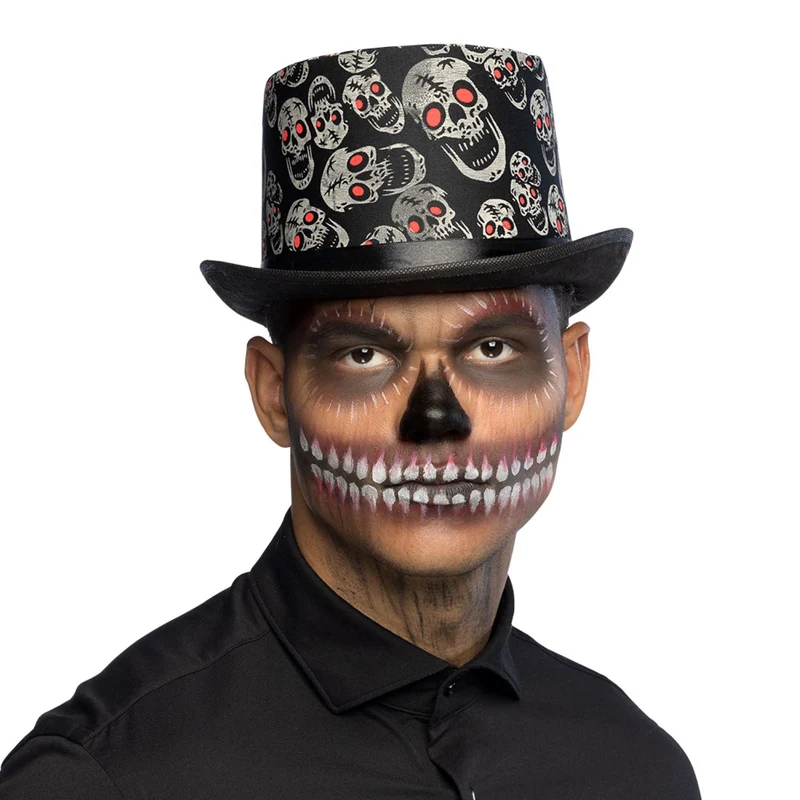 Hut Zylinder Halloween "Totenköpfe" | Schwarz