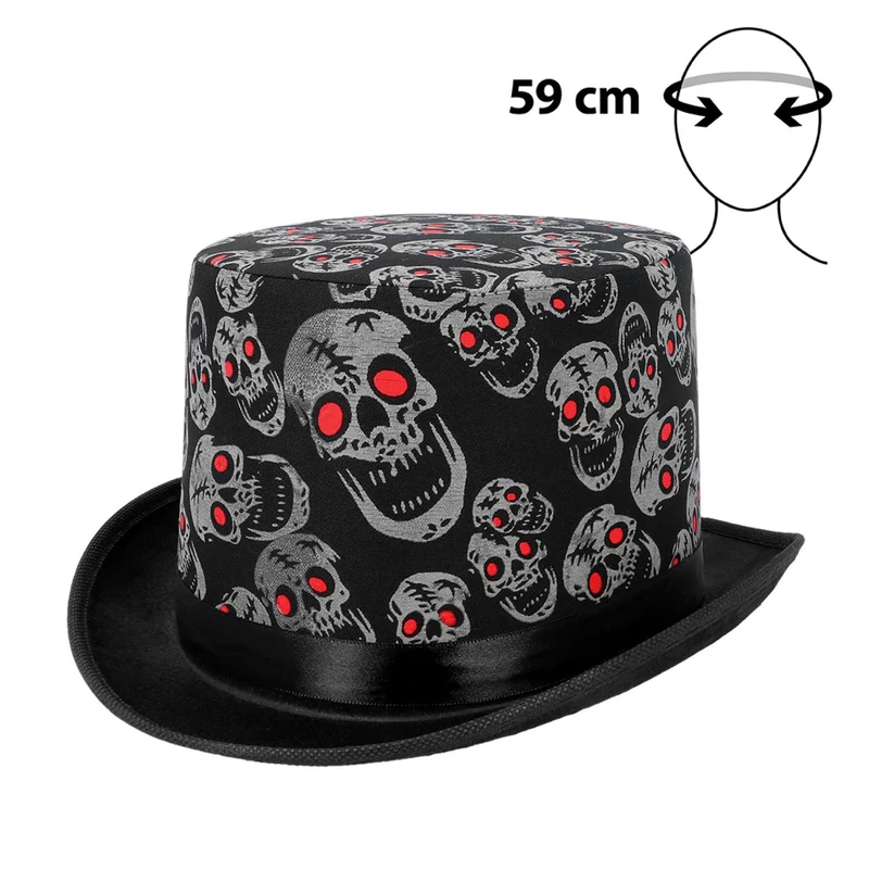 Hut Zylinder Halloween "Totenköpfe" | Schwarz