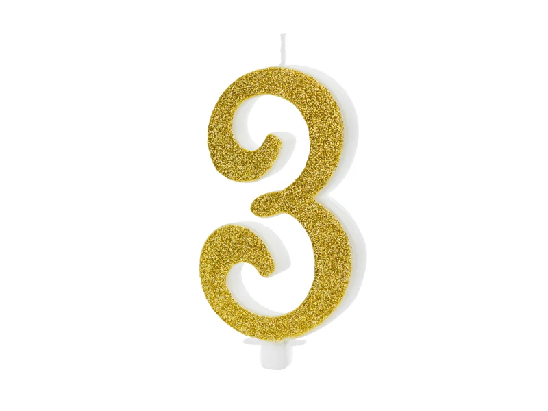 Geburtstagskerze Glitter Gold - 10 cm | Ziffer '3''