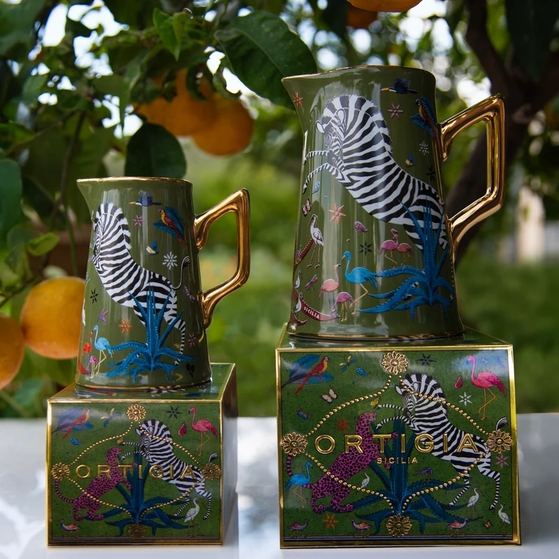 Mini-Karaffe „Jug Ceramic Small Grün“ Jungle-Motiv