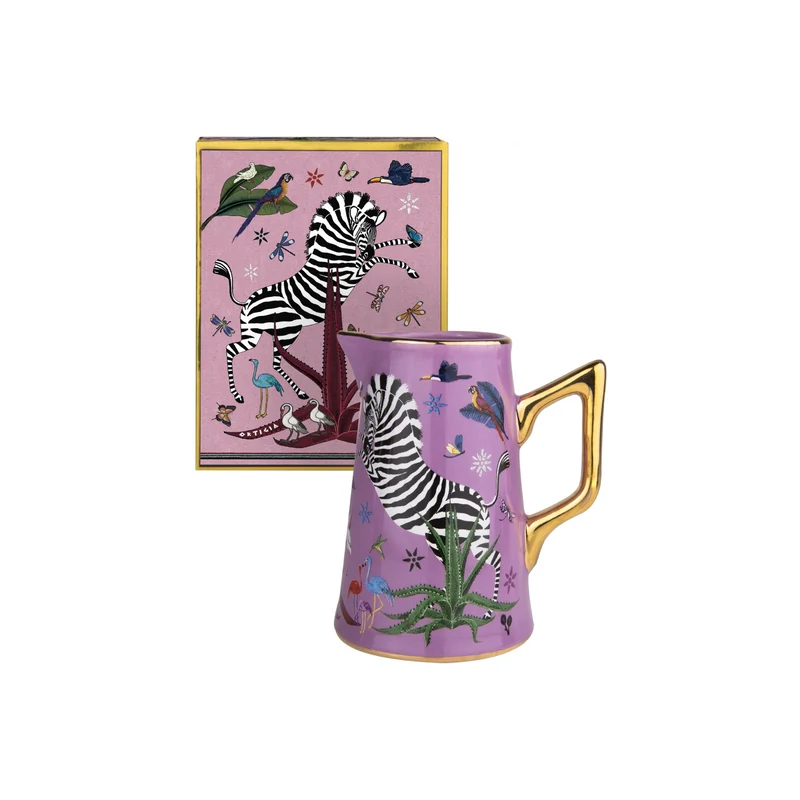 Mini-Karaffe „Jug Ceramic Small Pink“ Jungle-Motiv
