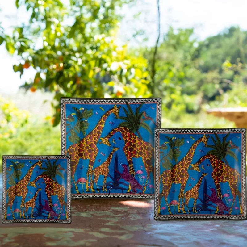 Glasteller L „Plate Giraffe Blue“ Giraffen-Motiv ø25 cm