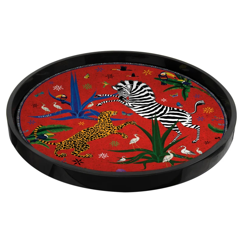 Rundes Tablett „Tray Jungle Red“ Jungle-Motiv ø40 cm