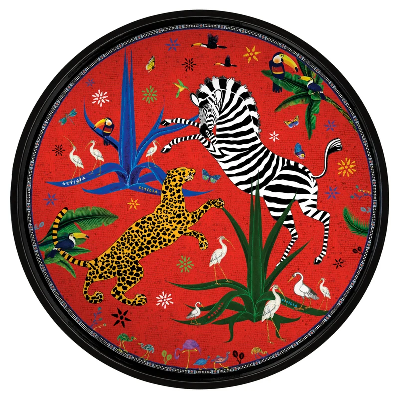 Rundes Tablett „Tray Jungle Red“ Jungle-Motiv ø40 cm