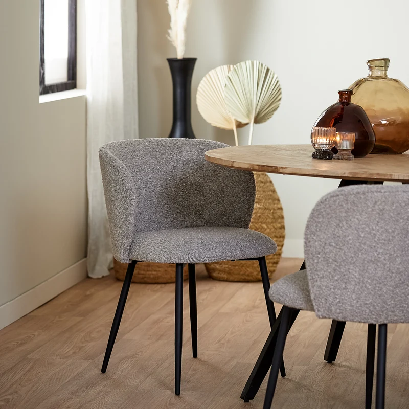 Esszimmerstuhl ELYNA 2er-Set, bouclé grau