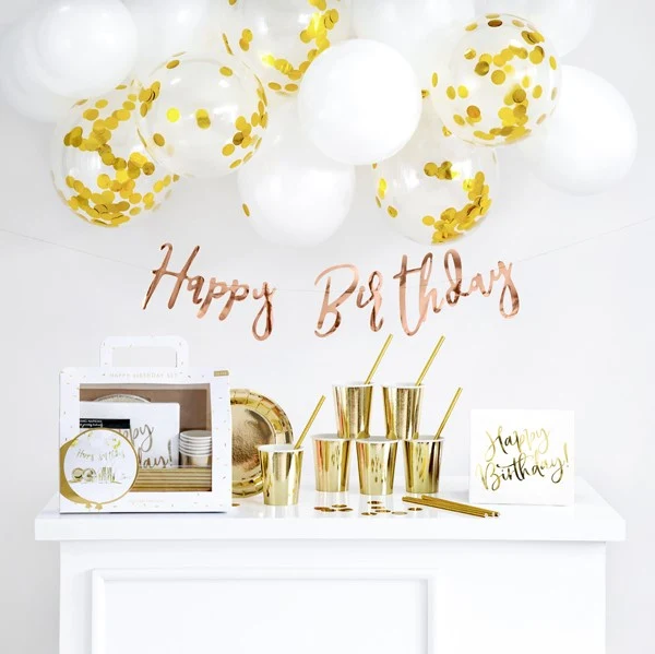 Partybox Happy Birthday gold / rosegold (60 Teile)