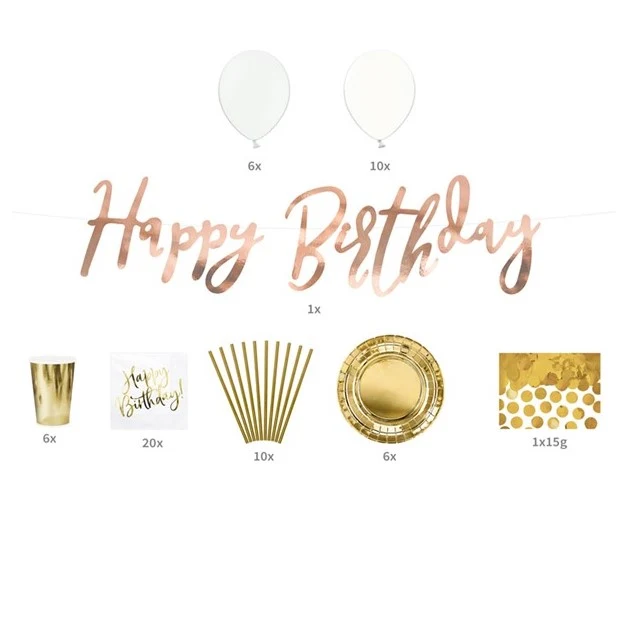 Partybox Happy Birthday gold / rosegold (60 Teile)