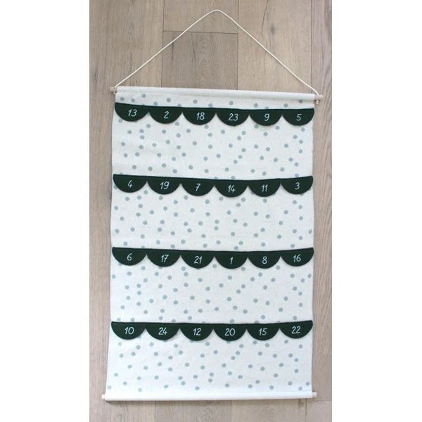 Adventskalender Wandbehang grün natur ca. 77x53 cm BIO Baumwolle