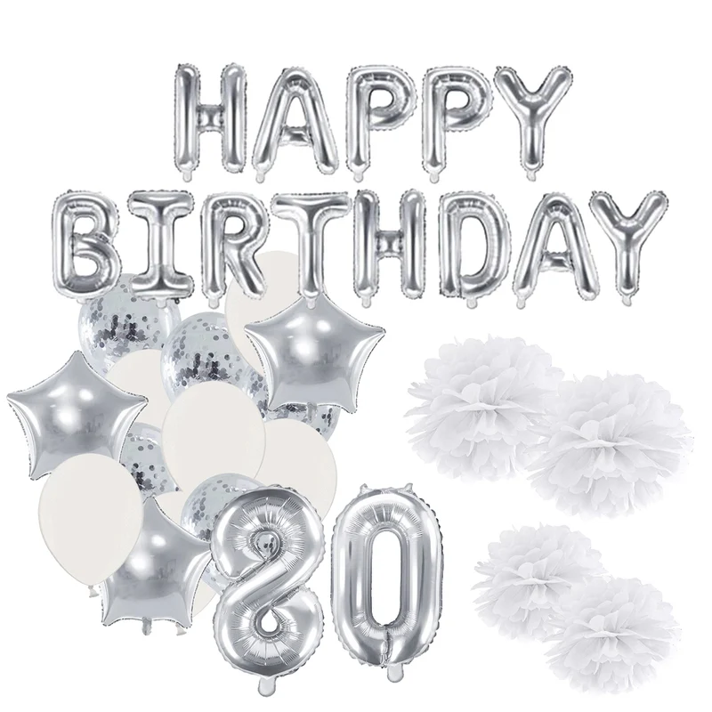 Deko Set 80. Geburtstag silber