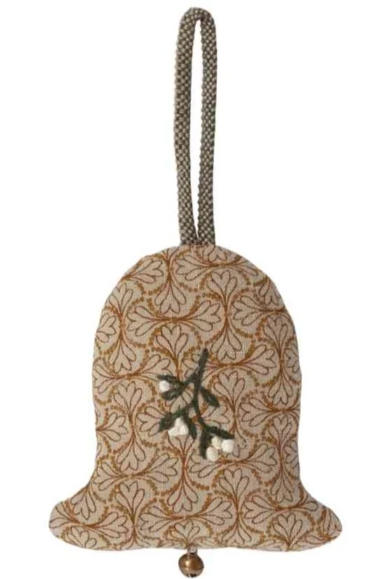 Maileg GLOCKE Ornament Blumenmuster mit Stickerei in weiß Stoffanhänger ca. 8 cm Baumschmuck