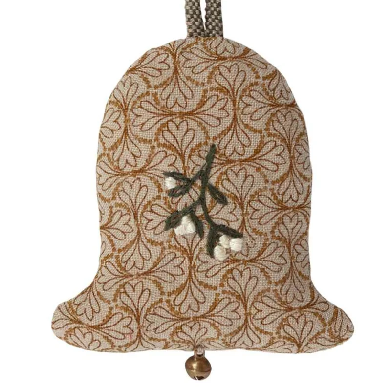 Maileg GLOCKE Ornament Blumenmuster mit Stickerei in weiß Stoffanhänger ca. 8 cm Baumschmuck