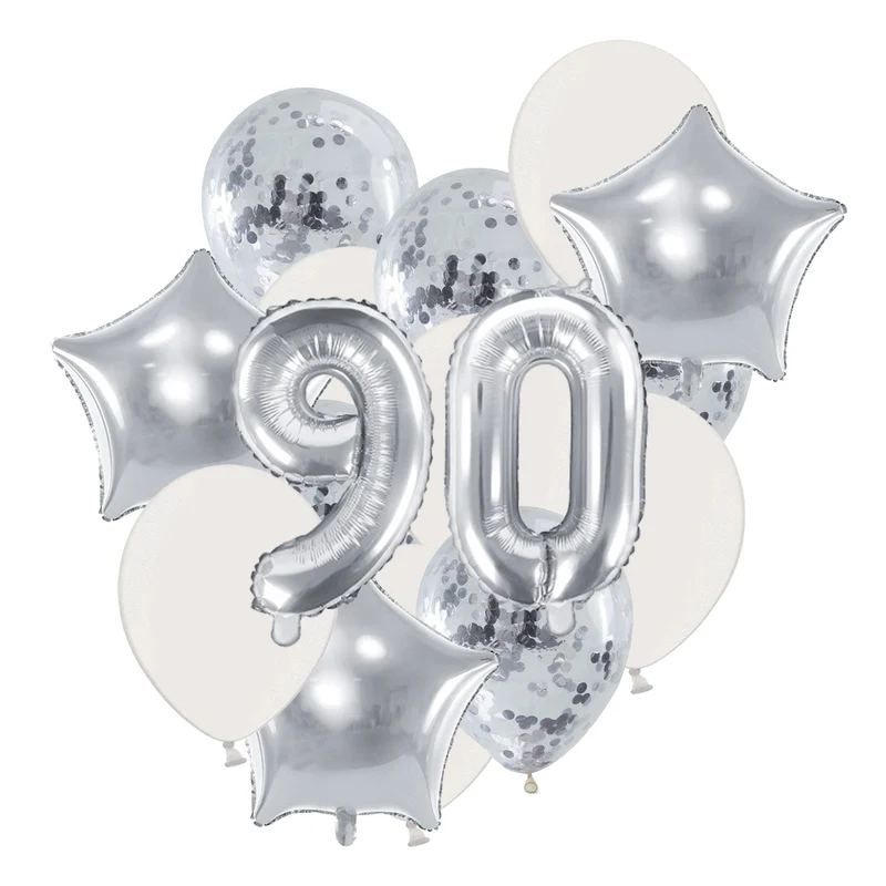 Ballon Deko Set 90. Geburtstag silber