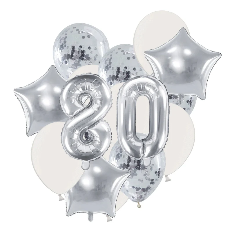 Ballon Deko Set 80. Geburtstag silber