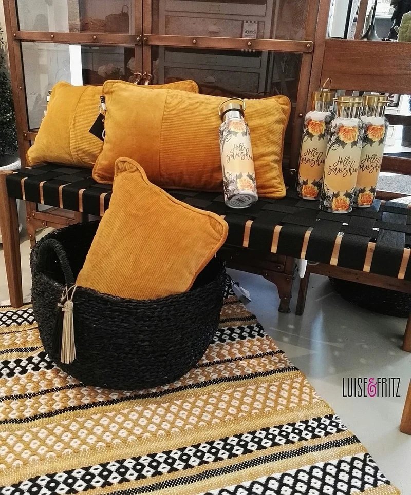 Teppich ALEGRE gelb schwarz gold 70x140 cm Outdoor + Indoor | Liv Interior
