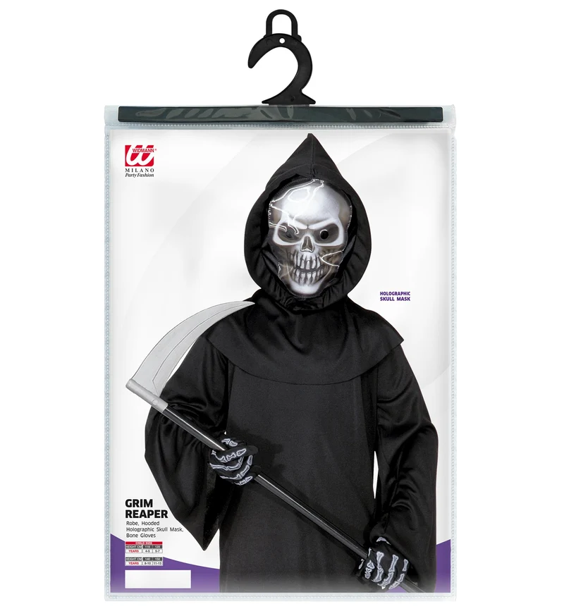 Kinderkostüm "Sensenmann mit holografischer Totenkopfmaske" | Horror Halloween