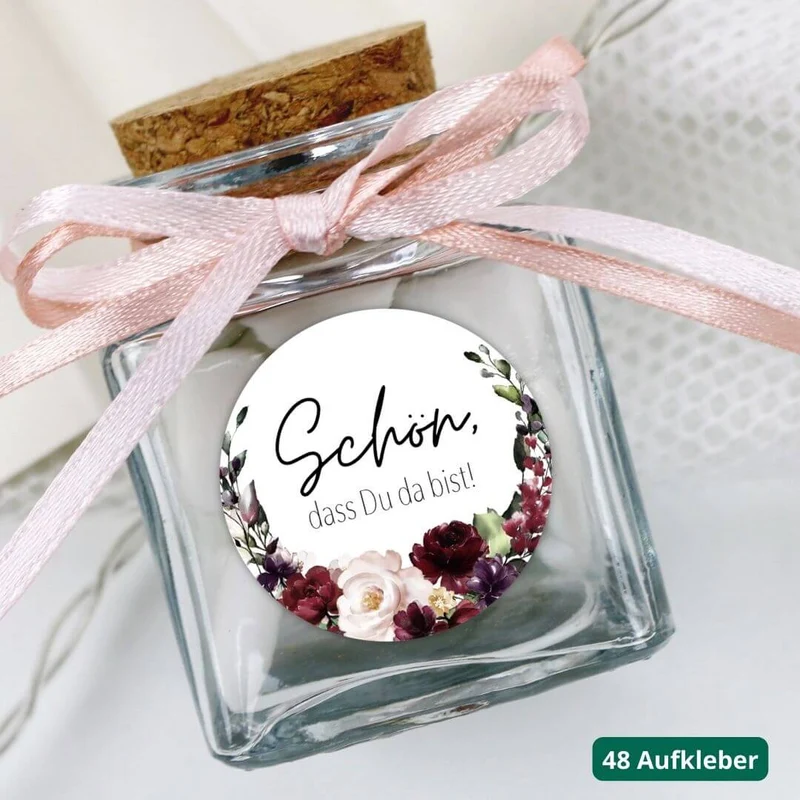 Aufkleber Burgundy Schön, dass Du da bist! (48 Stück)