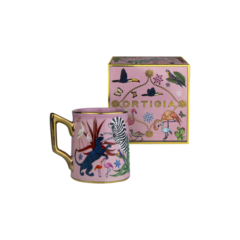 Espressotasse „Tazzina Ceramic Pink“ Jungle-Motiv