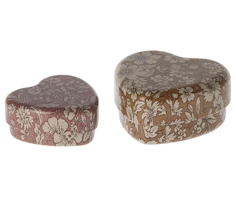 Maileg Herzdosen 2er Set HEARTS ocker / heather Geschenkdosen 5x5,5x2,5 cm