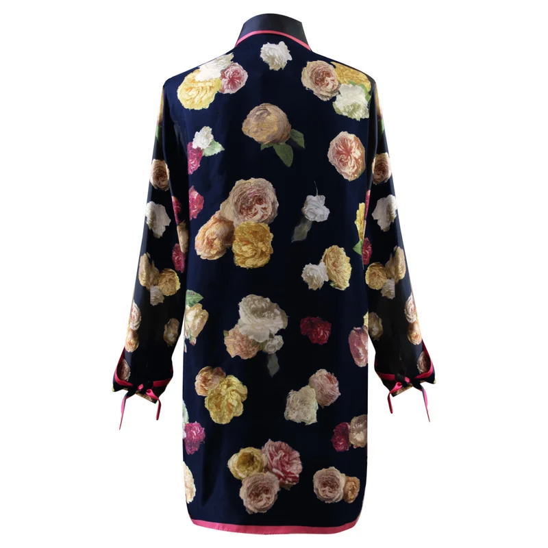 Seidenhemd ROSE ANTICHE schwarz mit Rosenmotiv