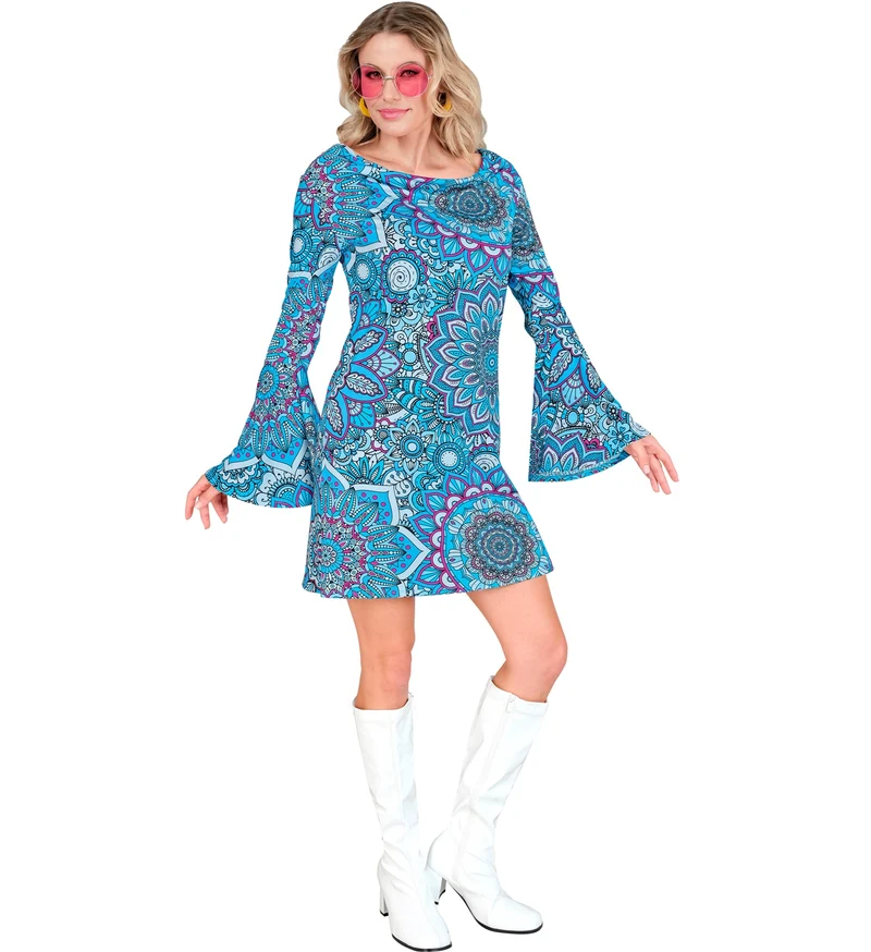 Retro Damen Kleid "Mandala" | Blau - Kostüm 60er 70er Jahre