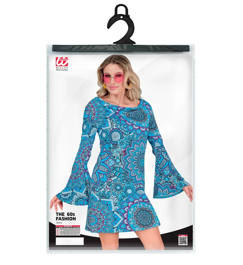 Retro Damen Kleid "Mandala" | Blau - Kostüm 60er 70er Jahre