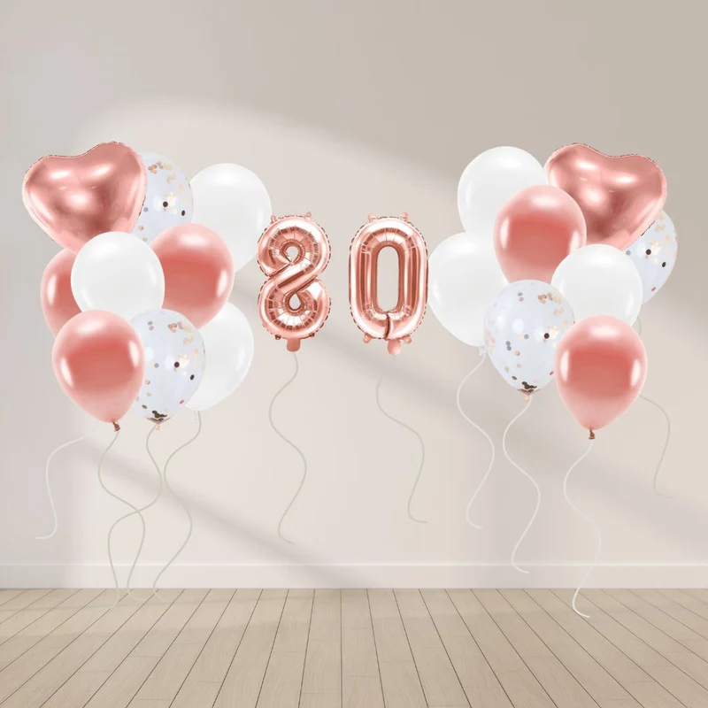 Ballon Deko Set 80. Geburtstag rosegold (29 Stück)