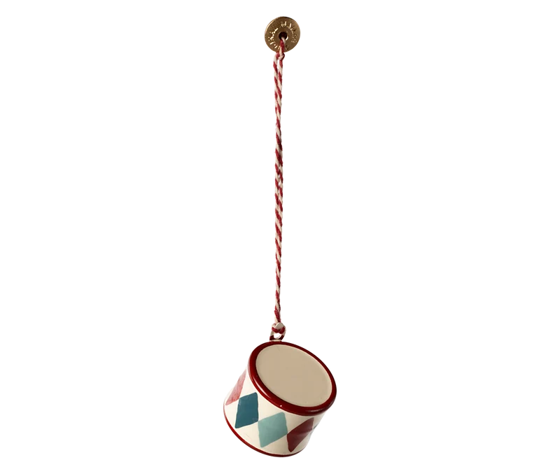 Maileg TROMMEL Metall-Ornament rot blau 3 cm Baumschmuck Adventsdekoration