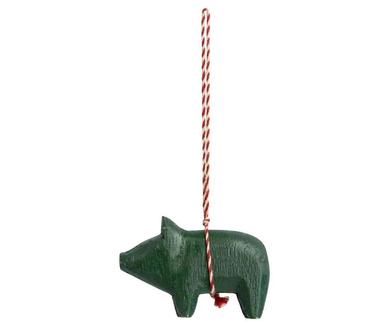 Maileg HOLZORNAMENT Schwein Anhänger dunkelgrün Adventsdeko Glücksbringer