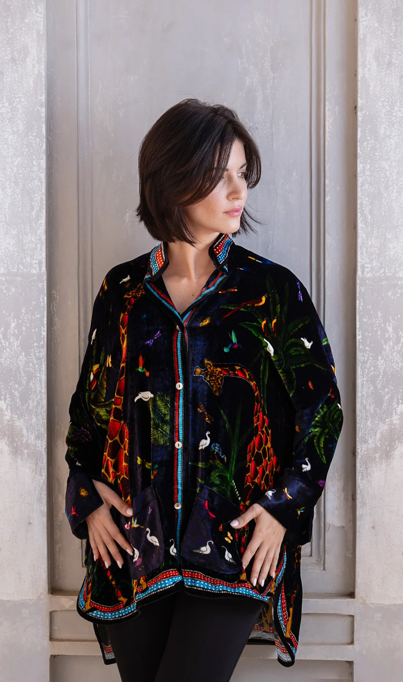 Samt Shirt GIRAFFE BLU NOTTE