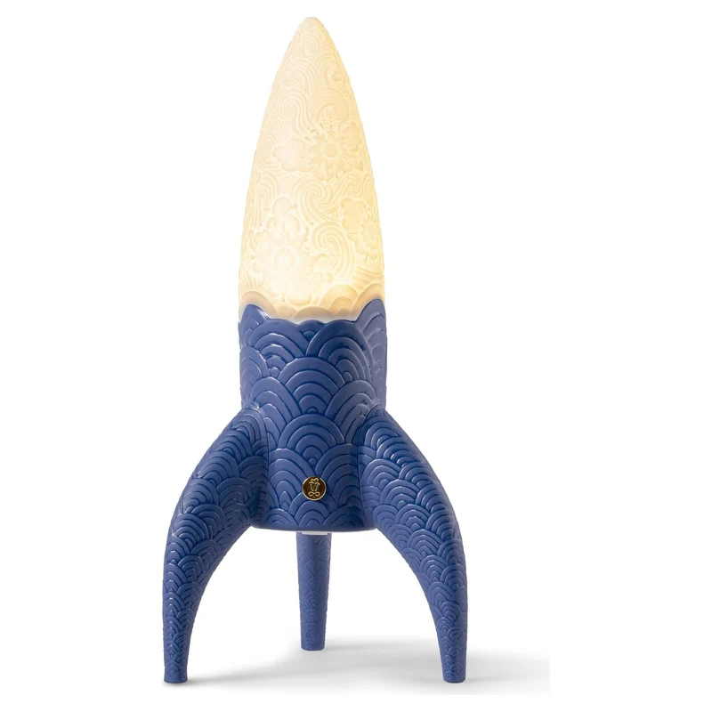 Kabellose Lampe COSMIC ROCKET aus Porzellan in blau