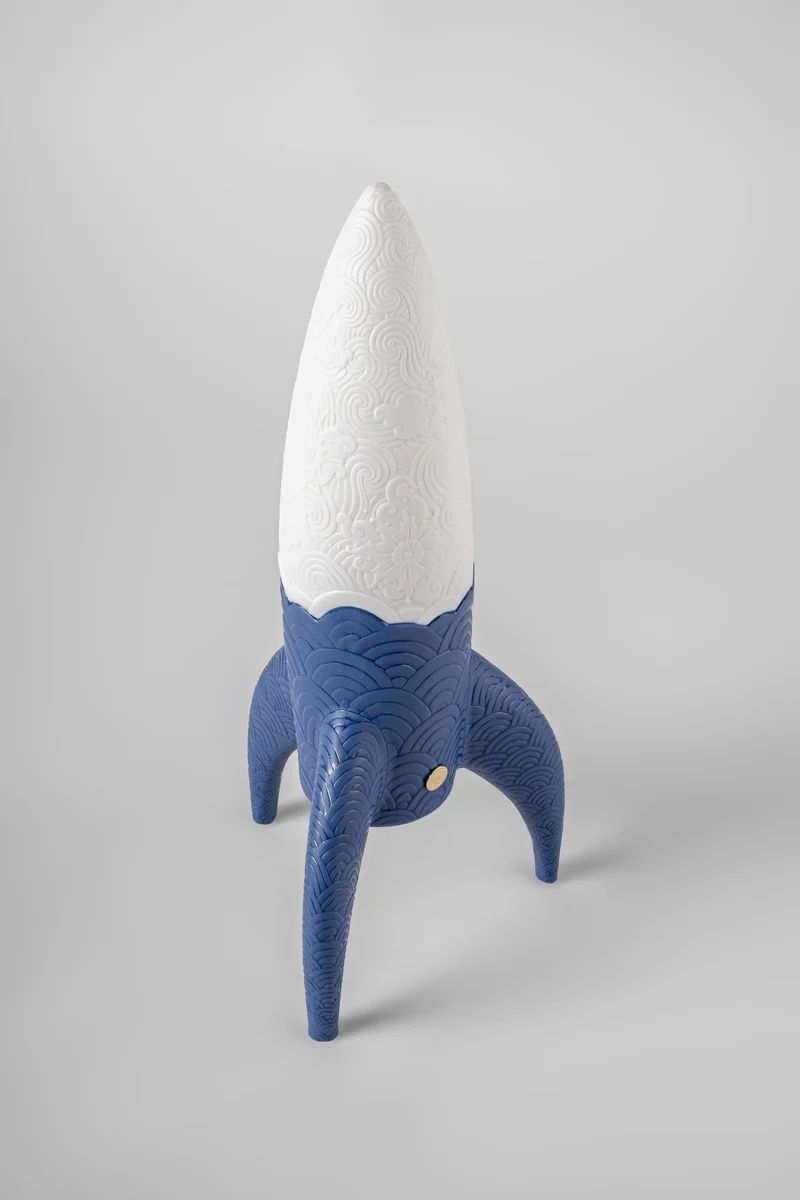 Kabellose Lampe COSMIC ROCKET aus Porzellan in blau