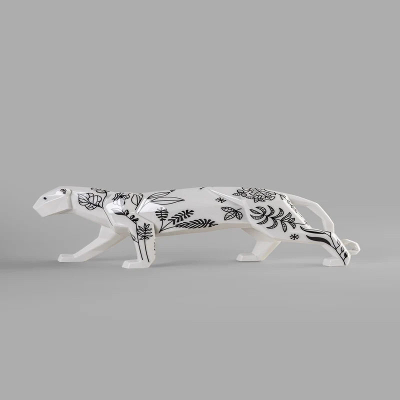 Skulptur BLACK JUNGLE PANTHER aus Porzellan in weiß
