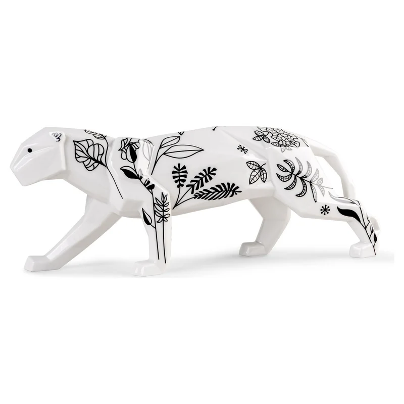 Skulptur BLACK JUNGLE PANTHER aus Porzellan in weiß