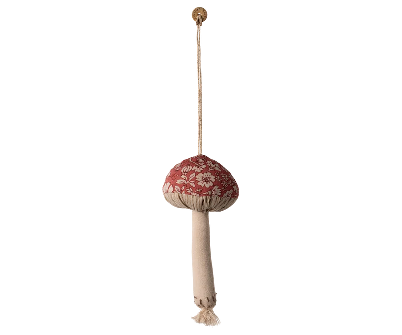 Maileg PILZ Ornament rosarotes Blumenmuster Stoffanhänger Deko 12x5 cm Glückpilz Baumschmuck