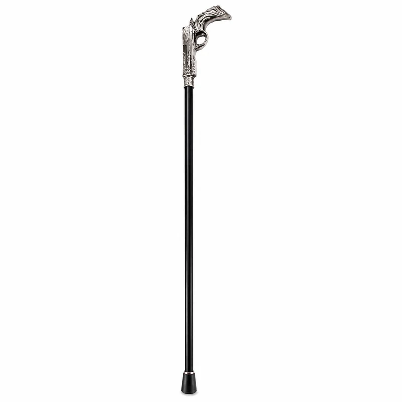 Gehstock aus Metall "Pistole" | Schwarz Silber
