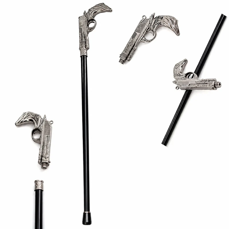 Gehstock aus Metall "Pistole" | Schwarz Silber